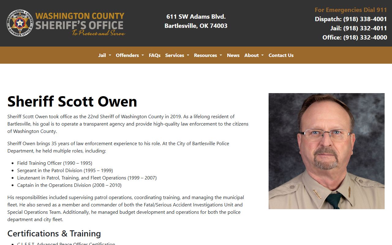 Washington County Sheriff bio page tied to arrest records and court charges