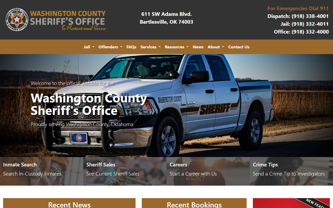 Washington County Sheriff homepage used to begin a Washington County arrest records search