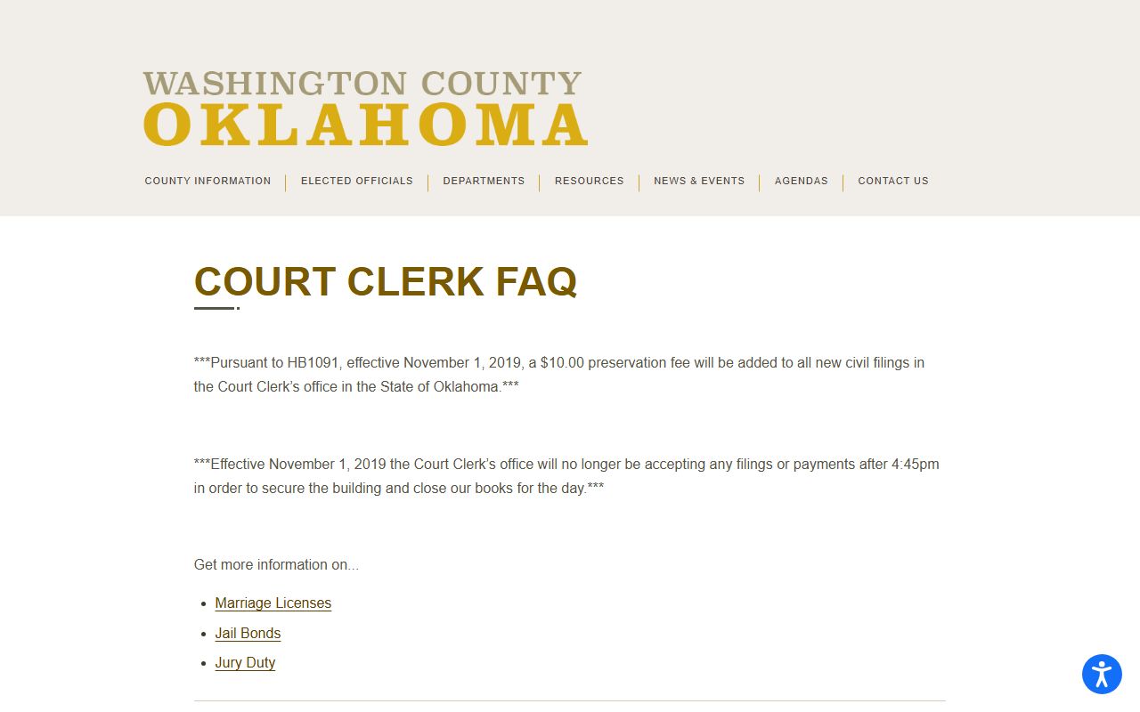 Court Clerk FAQ supporting Washington County court dockets and hearing settings