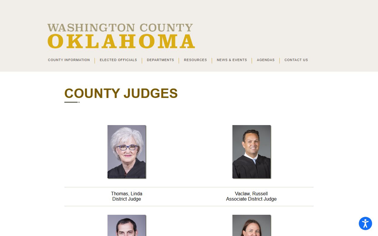 Washington County court dockets judge roster for the District Court