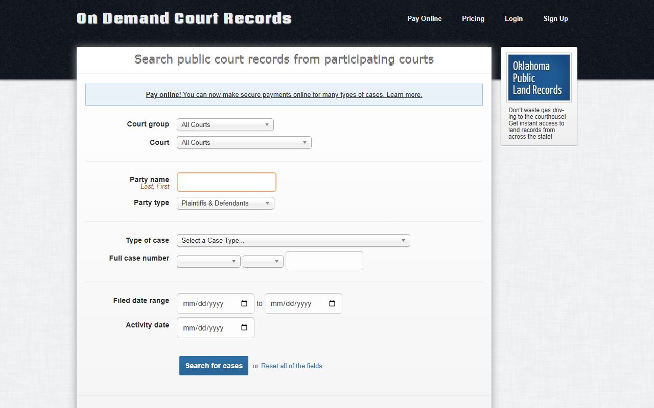 Washington County court records ODCR public search form
