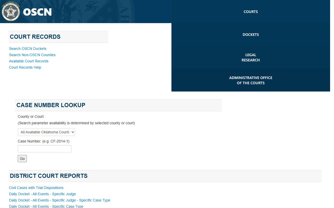 Washington County court records OSCN docket search page