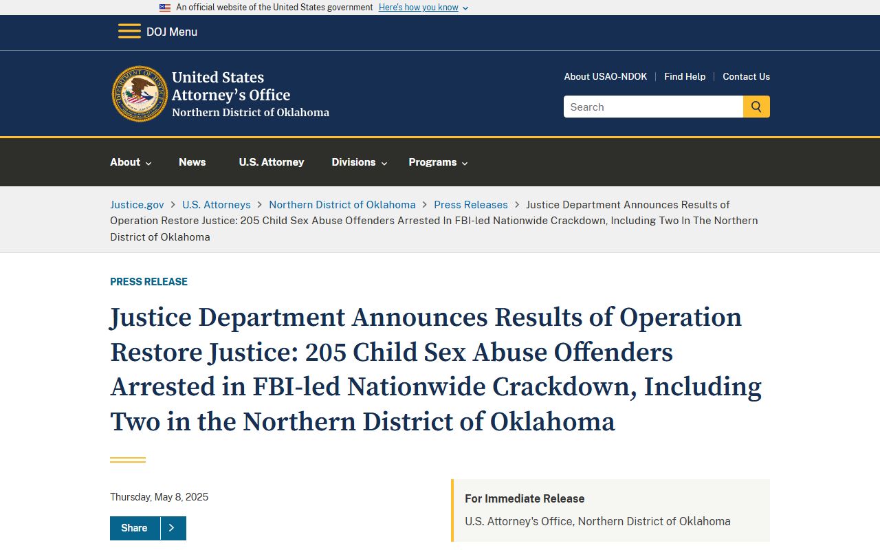 Washington County criminal court records DOJ Operation Restore Justice indictment release