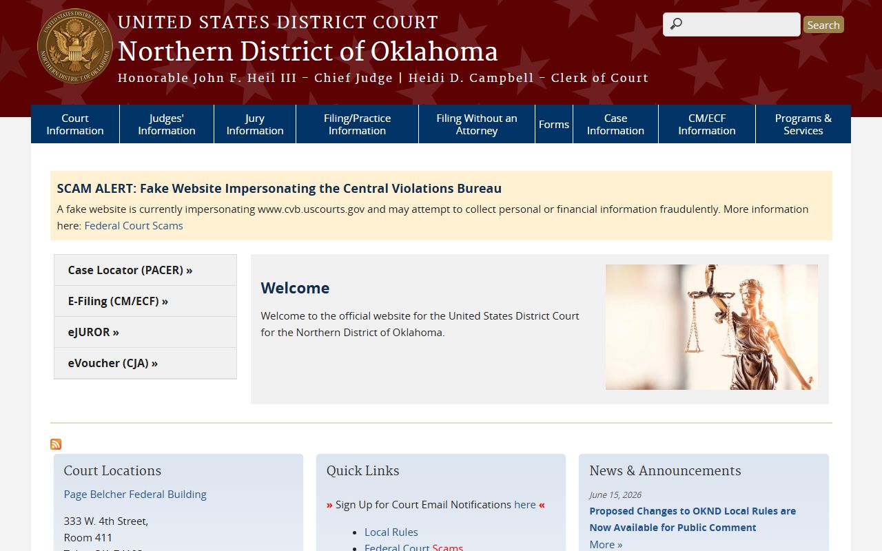 Northern District of Oklahoma federal court over Washington County District Court matters