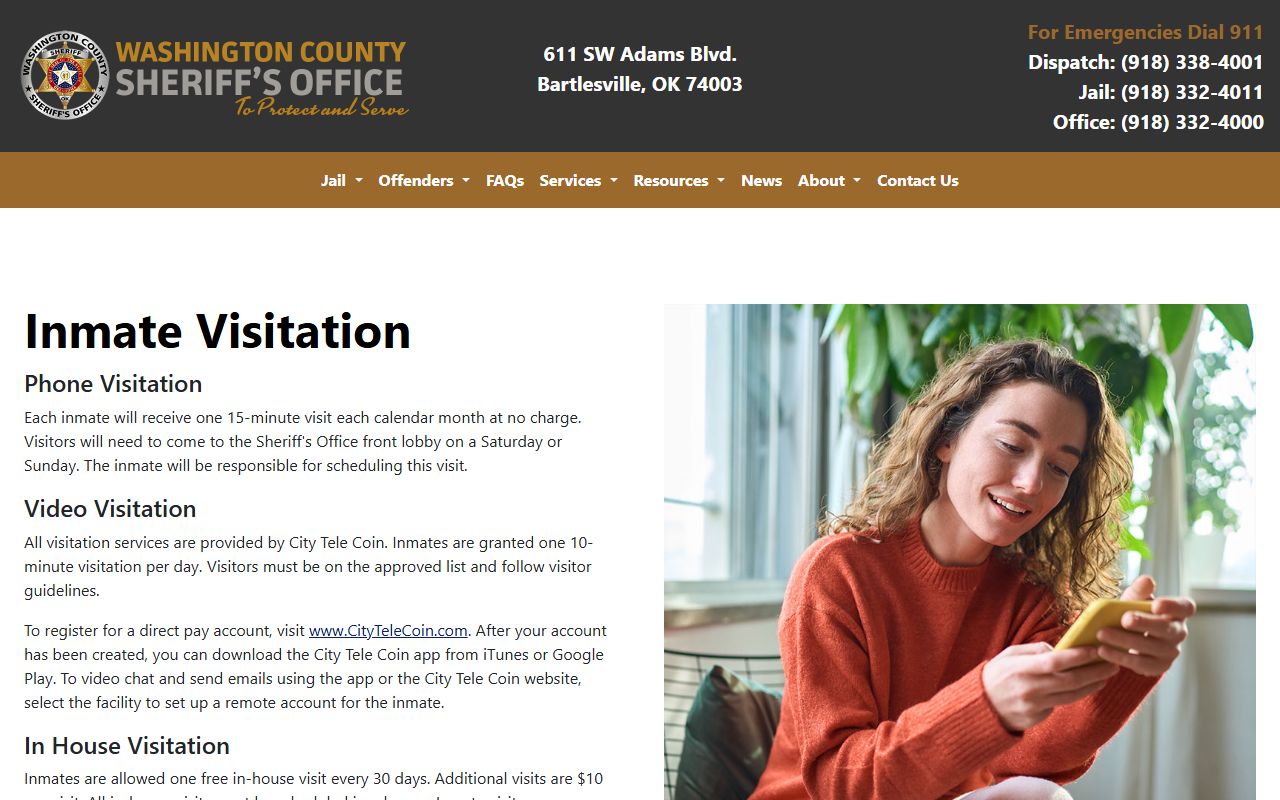 Washington County jail inmate visitation rules page