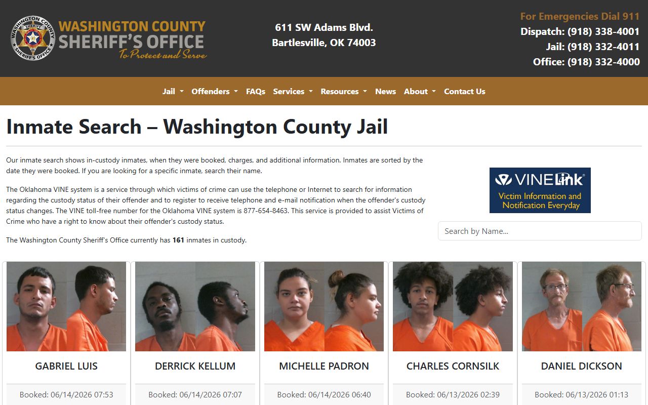 Washington County inmate search jail roster page