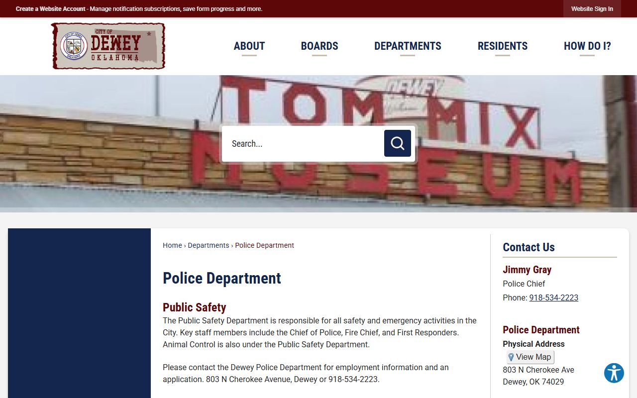 Washington County probate records Dewey Police Department and court clerk contact page