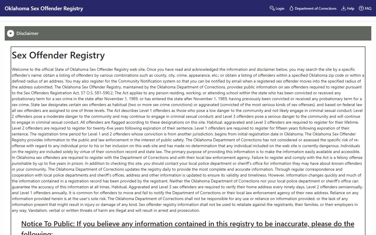Washington County warrant resource link to the Oklahoma Sex Offender Registry